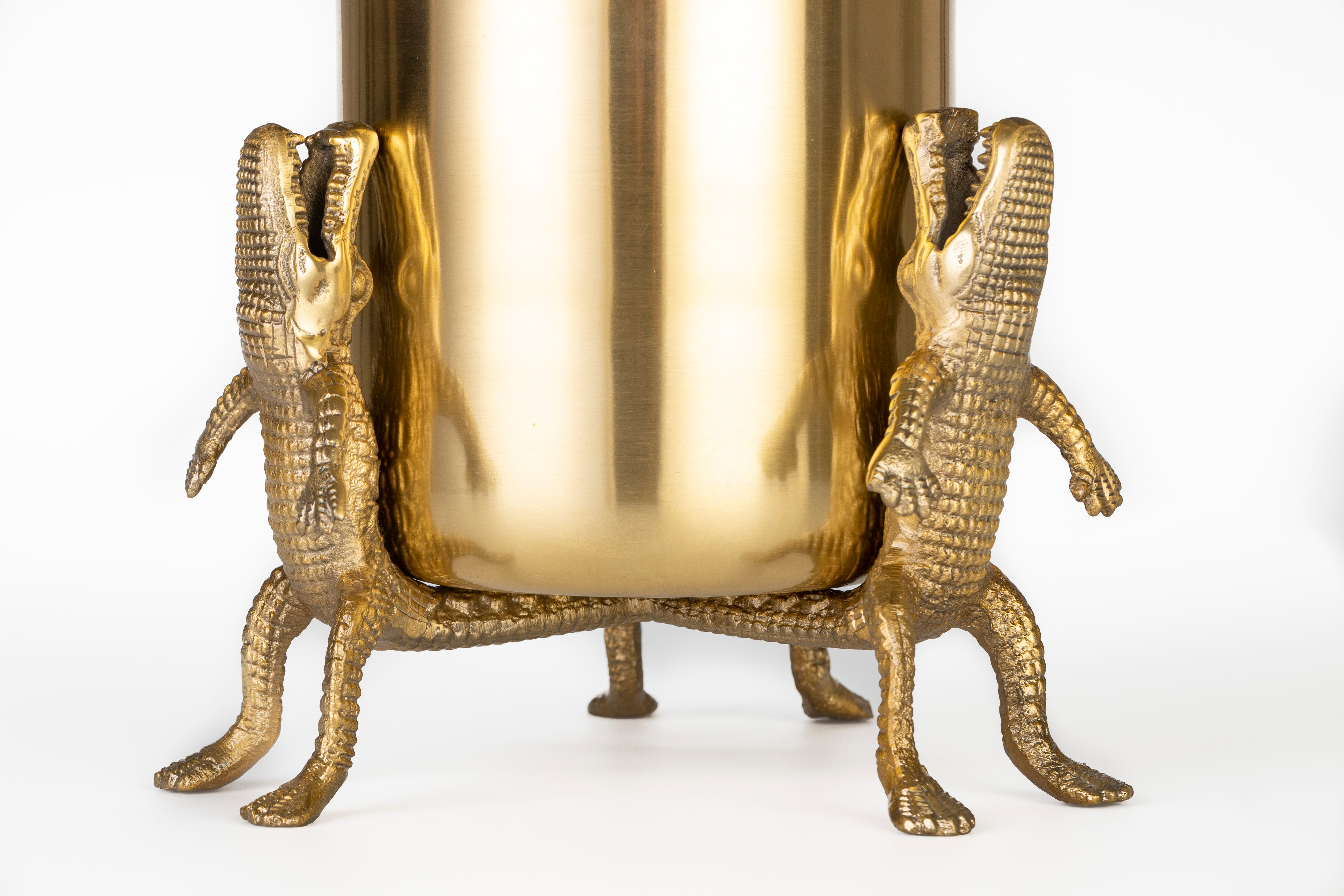 Bold Monkey Surrounded By Crocodiles Gold Vase Medium